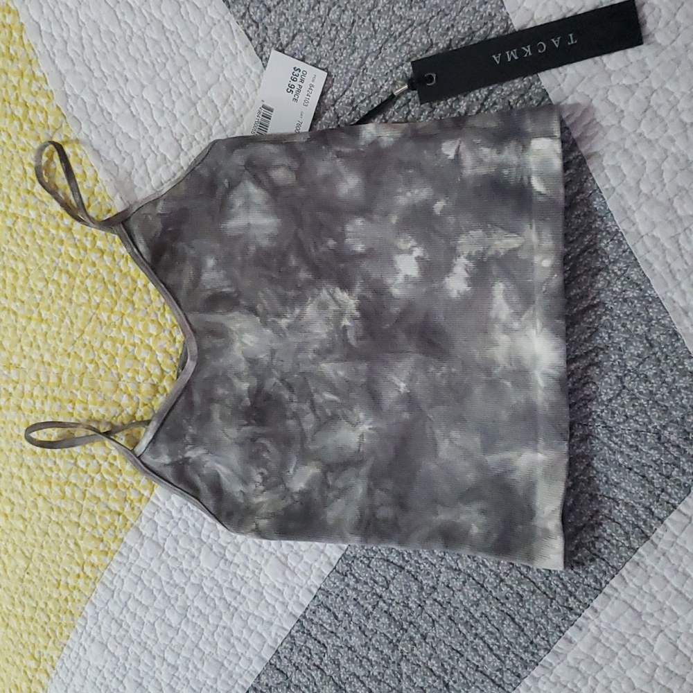 NEW Womens Gray & White Crop Tank